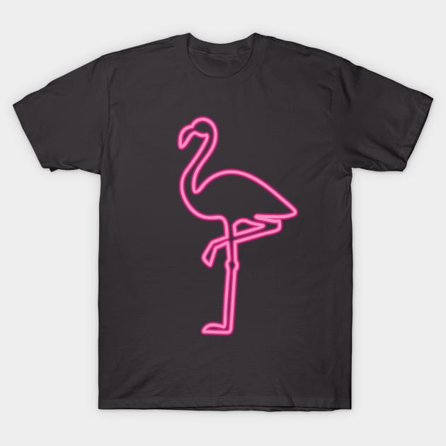 80's Gift 80s Retro Neon Sign Pink Flamingo T-Shirt by PhuNguyen